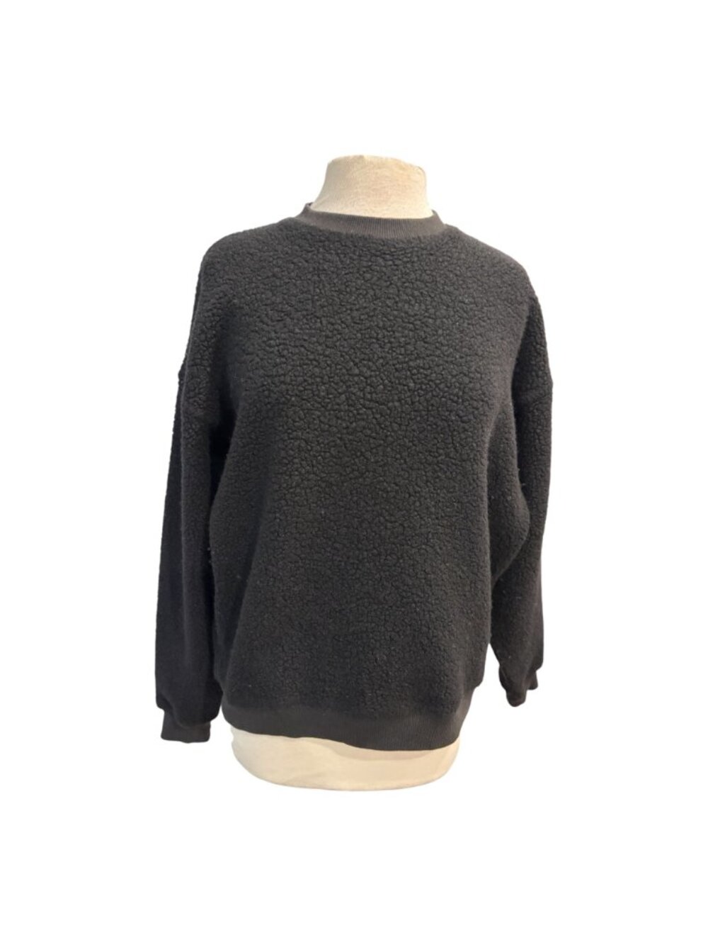 Outdoor Voices MegaFleece Crewneck Sweater M Black Wool Blend Sherpa Pullover - Picture 2 of 7
